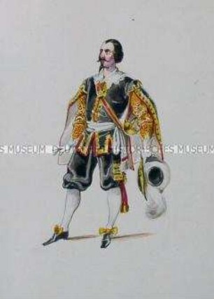 Mann mit schwarzer Kniehose, besticktem Rock und Umhang - Tafel aus Franceschini/Kostümbilder (Kassette 1)