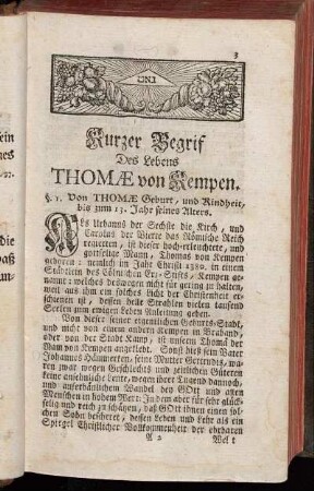 Kurzer Begrif Des Lebens Thomæ von Kempen.