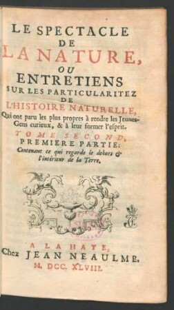 T. 2, Pt. 1: Contenant ce qui regarde le dehors & l'intérieur de la terre