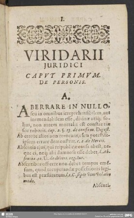Caput Primum. De Personis
