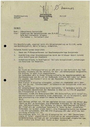 Unterlagen zur Verkehrsberuhigung Cuvrystraße