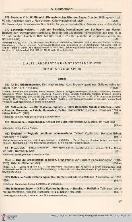 6. Alte Landkarten und Städteansichten, dekorative Graphik (Nr. 980-1074)