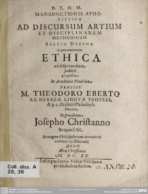 10: Ethica ad disputandum proposita