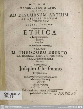10: Ethica ad disputandum proposita