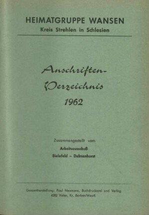 Anschriften-Verzeichnis 1962