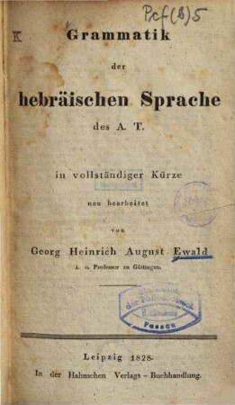 Grammatik der hebräischen Sprache des A. T.