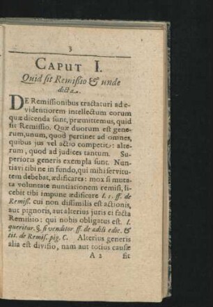 Caput I. Quid sit Remisio & unde dicta.