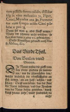 Das Vierde Theil. Von Beulen und Blattern.