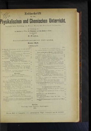 Sechsundzwanzigster Jahrgang. Erstes Heft.