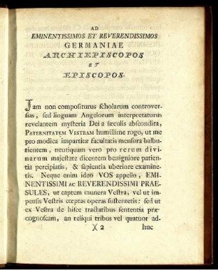 Ad Eminentissimos Et Reverendissimos Germaniae Archiepiscopos Et Episcopos.
