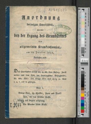 ... aus dem Liede des hamburgischen Gesangbuches, ...