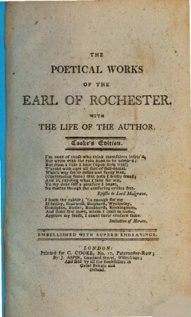 The poetical works of the Earl of Rochester : with the life of the author