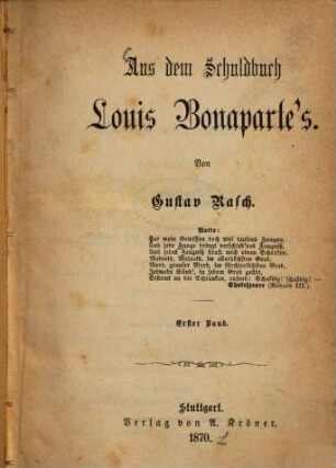 Aus dem Schuldbuch Louis Bonaparte's : Von Gustav Rasch, 1