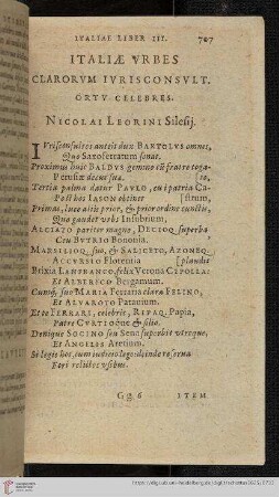 Italiae Urbes Clarorum Iurisconsult Ortu Celebres