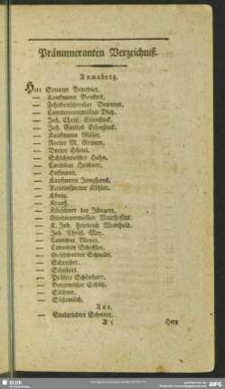Pränumeranten Verzeichniß