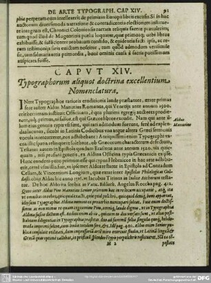 Caput XIV. Typographorum aliquot doctrina excellentium Nomenclatura