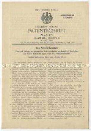 Patentschrift einer Form zur Herstellung von hohlen Betonkörpern, Patent-Nr. 461179