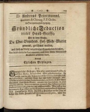 [D. Andreas Petermanns gründliche Deduction vieler Handgriffe.]