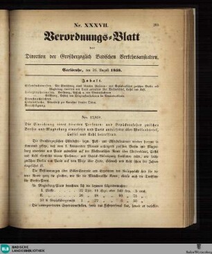 Verordnungs-Blatt der Direction der Großherzoglich-Badischen Verkehrsanstalten