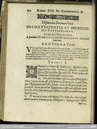 Disputatio Decima Sexta De Convenientia Et Discrepantia Categoriarum
