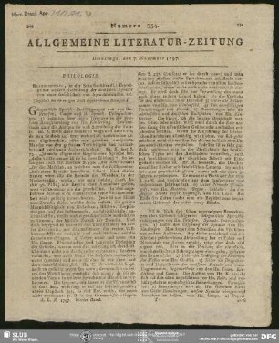 Allgemeine Literatur-Zeitung, Nr. 354, vom 07.11.1797 (unvollständig), Jena