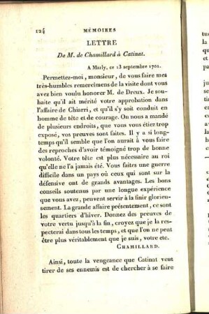 Lettre De M. de Chamillard à Catinat.