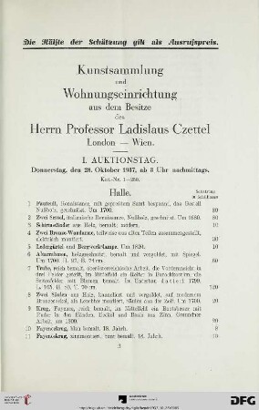 I. Auktionstag: Donnerstag, den 28. Oktober 1937, ab 3 Uhr nachmittags (Nr. 1-250)