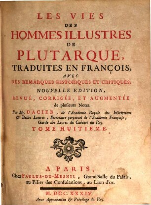 Les vies des hommes illustres de Plutarque, 8