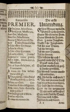 Entretién Premier. / Die erste Unterredung. - Entretién IV. / IV Unterredung.