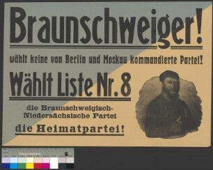 Wahlplakat der Braunschweigisch-Niedersächsischen Partei zur Landtagswahl am 27. November 1927