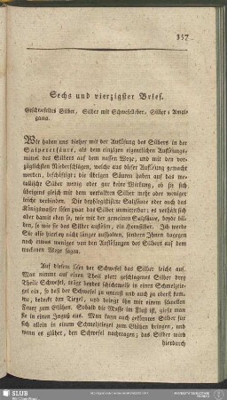Sechs und vierzigster Brief. Geschwefeltes Silber, Silber mit Schwefelleber, Silber-Amalgama