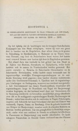Hoofdstuk I. De Nederlandsche bezittingen na haar overgang aan den Staat, tot aan het bestuur van den goeverneur-generaal Daendels. Regeling van handel en bestuur. 1800 - 1808