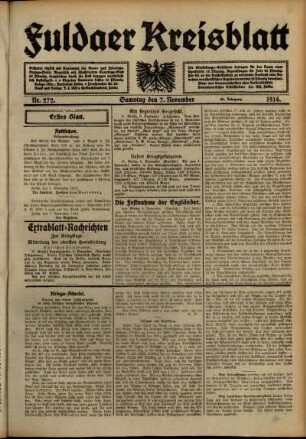 Erste Ausgabe vom Samstag, den 07. November 1914.