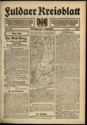 Erste Ausgabe vom Samstag, den 07. September 1918.