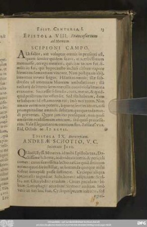 Epistola VIII. Francofurtum ad Moenum. Scipioni Campo.