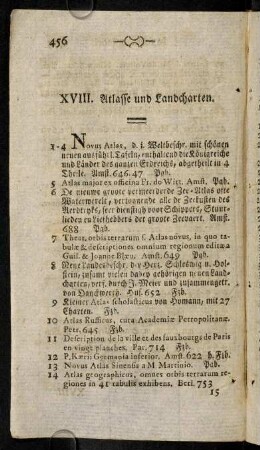 456-459, XVIII. Atlasse und Landcharten.-XIX. Musikalien.