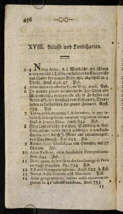 456-459, XVIII. Atlasse und Landcharten.-XIX. Musikalien.