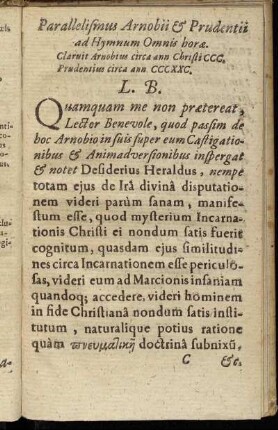 Parallelismus Arnobii & Prudentii ad Hymnum Omnis horæ [...]
