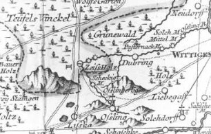 Bernsdorf-Zeißholz. Oberlausitzkarte, Schenk, 1759