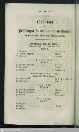 Ordnung der Prüfungen in der Annen-Realschule