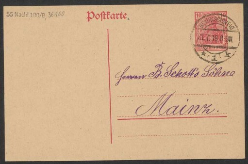 Brief an B. Schott's Söhne : 21.07.1919