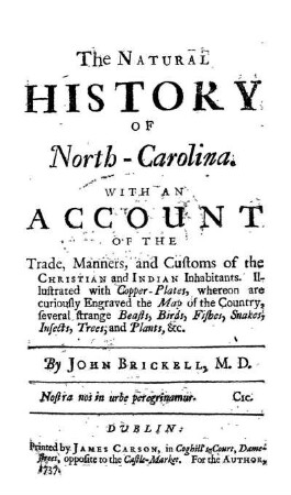 The natural history of North-Carolina