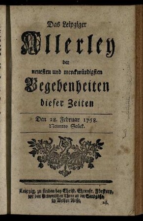Den 28. Februar 1758. Neuntes Stück.