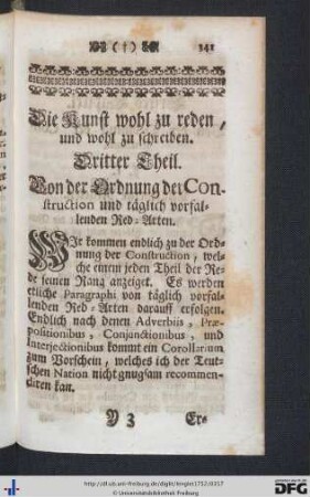 Dritter Theil. Von der Ordnung der Construction und täglich vorfallenden Red-Arten.