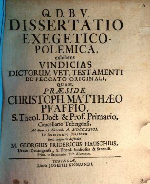 Diss. exeget.-polem. exhibens vindicias dictorum Vet. Testamenti de peccato originali