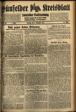 Erste Ausgabe vom Dienstag, den 08. September 1931.