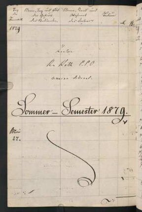Sommersemester 1879 und Wintersemester 1879/1880. Rektorat Rudolph (Rudolph Walther) (von) Roth