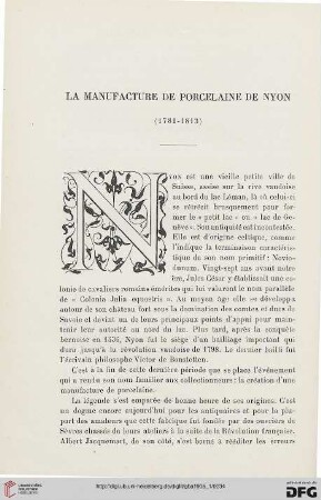 3. Pér. 33.1905: La manufacture de porcelaine de Nyon (1781 - 1813)