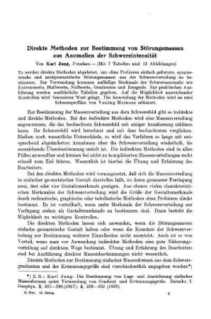 Direkte Methoden zur Bestimmung von Störungsmassen aus Anomalien der Schwereintensität