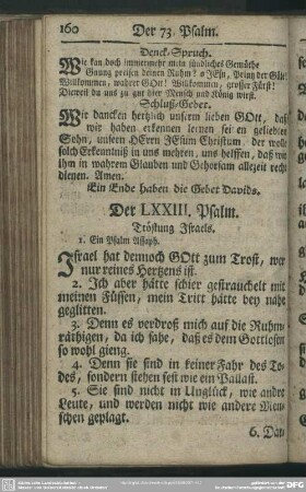 Der LXXIII. Psalm : Tröstung Israels